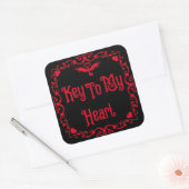 Sticker Carré Goth Valentine Clé De Mon Coeur Rouge (Enveloppe)