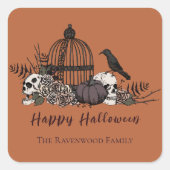 Sticker Carré Gothic Burnt Orange Skulls and Roses Halloween (Devant)