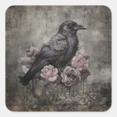 Sticker Carré Gothic Raven Dark Academia Floral (Devant)