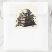 Sticker Carré Gothique Aquarelle Crâne avec Fleurs (Sac)