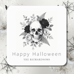 Sticker Carré Gothique Crâne Floral Halloween