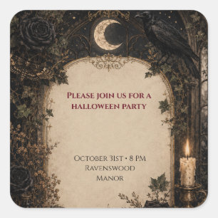 Sticker Carré Gothique Halloween Roses et Lierre de Bourgogne du
