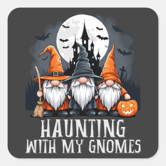 Sticker Carré Gothique Haunted Halloween Gnome Trio Château Vint (Devant)