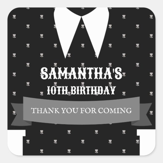 Sticker Carré Gothique Petite fille en robe noire Anniversaire (Devant)