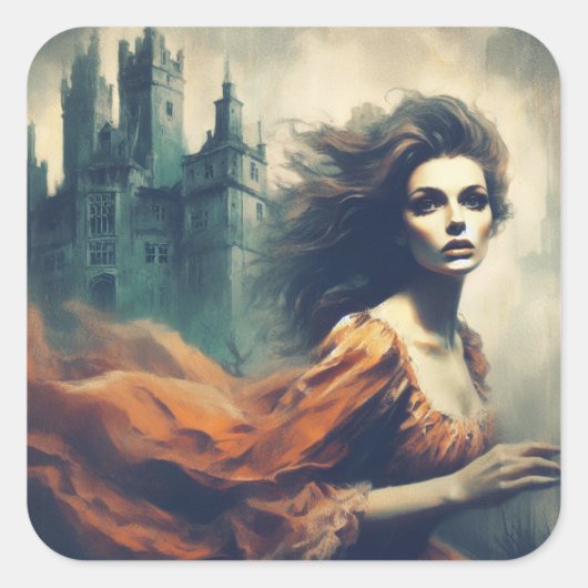 Sticker Carré Gothique Romance Livre Couverture Château Éffrayan (Devant)
