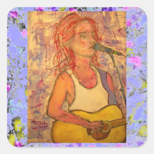 Sticker Carré goutte de contrainte de chansons du microphone ble (Devant)