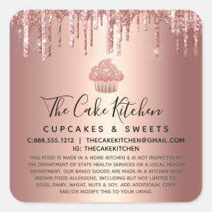 Sticker Carré Gouttes de cupcake en or rose légal Boulangerie Pâ