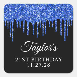 Sticker Carré Gouttes de Paillettes Bleu Royal sur Anniversaire