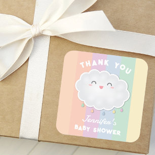 Sticker Carré Gouttes de pluie arc-en-ciel de nuage mignon Remer
