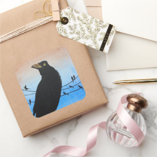 Sticker Carré Grackle Austin Texas Amoureux des Oiseaux Peinture