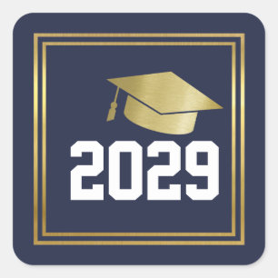 Sticker Carré grad / graduation moderne bleu profond