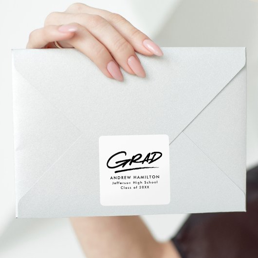 Sticker Carré Grad Moderne Blancs et Noir Graduation