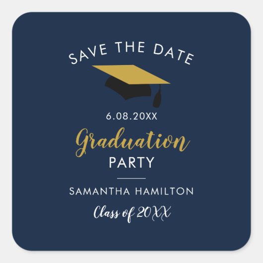 Sticker Carré Graduate 2025 Script Enregistrer la date Grad Mari (Devant)