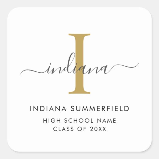 Sticker Carré Graduation 2025 Monogramme Script Grad (Devant)