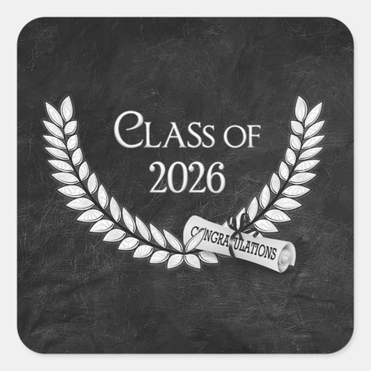 Sticker Carré Graduation Black Leather 2026 Laurel and Diploma (Devant)