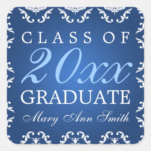 Sticker Carré Graduation Elegant Damask Blue (Devant)