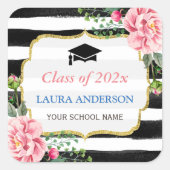 Sticker Carré Graduation Floral noir blanc bande (Devant)