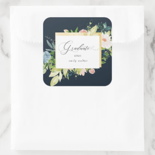 Sticker Carré Graduation Florale Bleue De Minuit