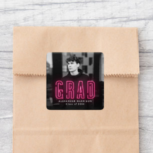 Sticker Carré Graduation moderne en néon rose chaud