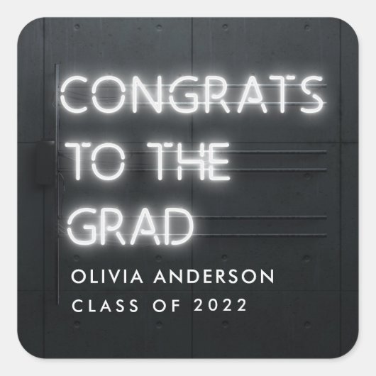 Sticker Carré Graduation néon fun typographie moderne congrats (Devant)