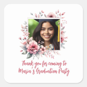 Sticker Carré Graduation Party personnalisée photo aquarelle flo