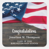 Sticker Carré Graduation patriotique rustique drapeau américain (Devant)