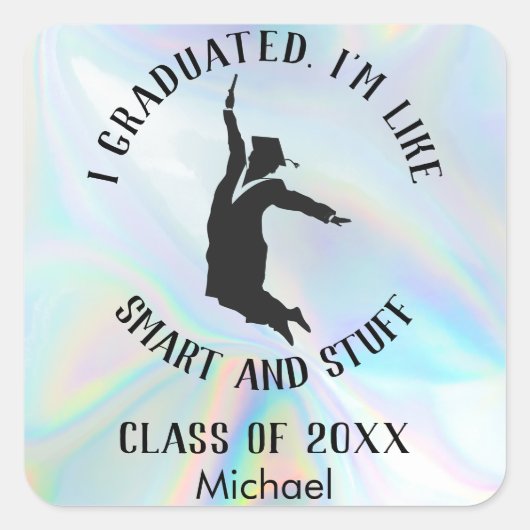 Sticker Carré Graduation personnalisée 2025 Iridescente (Devant)
