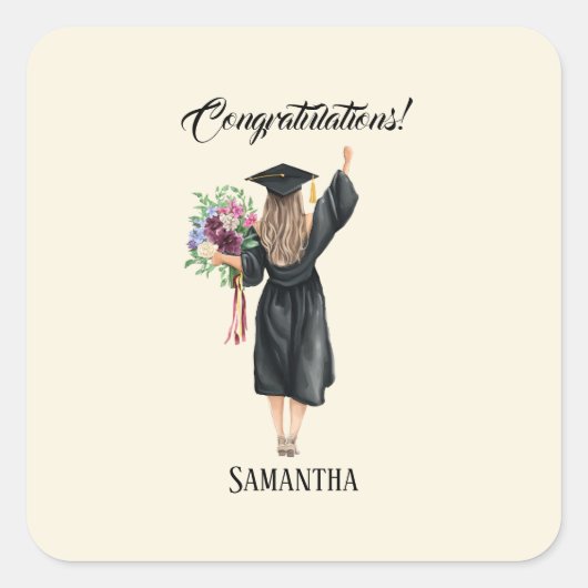 Sticker Carré Graduation personnalisée de l'aquarelle (8) (Devant)