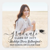 Sticker Carré Graduation Photo & Elegant Black Script Classe Ann (Devant)