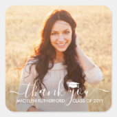 Sticker Carré Graduation Photo & Elegant White Script Thank You (Devant)