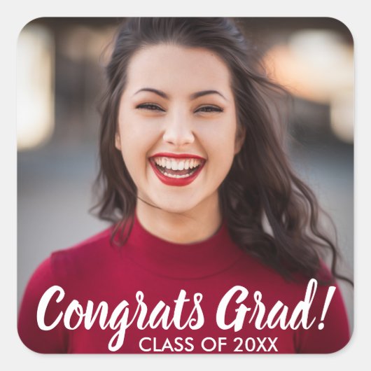 Sticker Carré Graduation Photo Félicats Grad Class 20XX Custom (Devant)