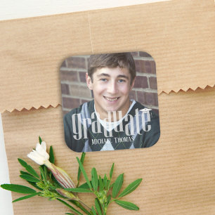 Sticker Carré Graduation Photo Modern Minimalist Favor Label