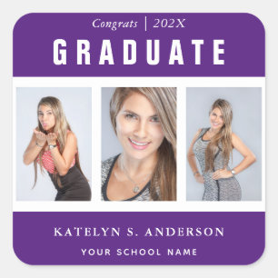 Sticker Carré Graduation violette et blanche Collage photo perso