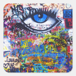 Sticker Carré Graffiti bleu oeil diabolique
