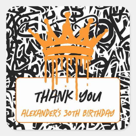 Sticker Carré Graffiti Crown Orange Black Merci (Devant)