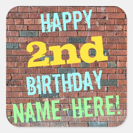 Sticker Carré Graffiti murale en briques inspiré 2e anniversaire (Devant)