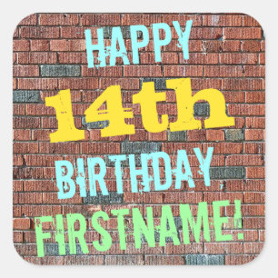 Sticker Carré Graffiti muraux de briques inspiré 14e anniversair