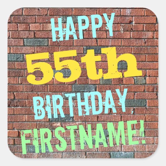 Sticker Carré Graffiti muraux de briques inspiré 55ème anniversa (Devant)