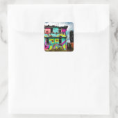 Sticker Carré Graffiti rose et Turquoise | Maison abandonnée (Sac)