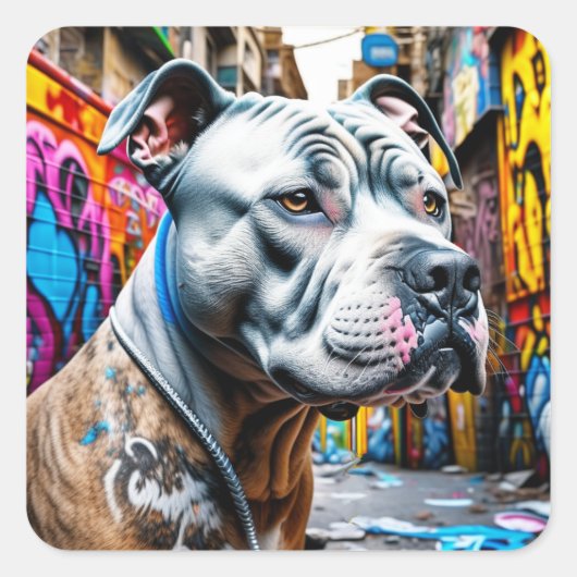 Sticker Carré Graffiti Street Art Pitbull (Devant)