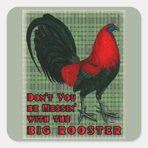 Sticker Carré Grand Coq Rouge