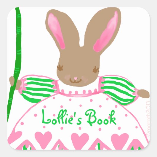 Sticker Carré Grand ex-libris de lapin de Fifi, rose (Devant)