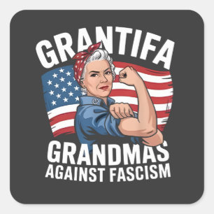 Sticker Carré Grand-mère Grantifa contre le facisme Pas de roi a