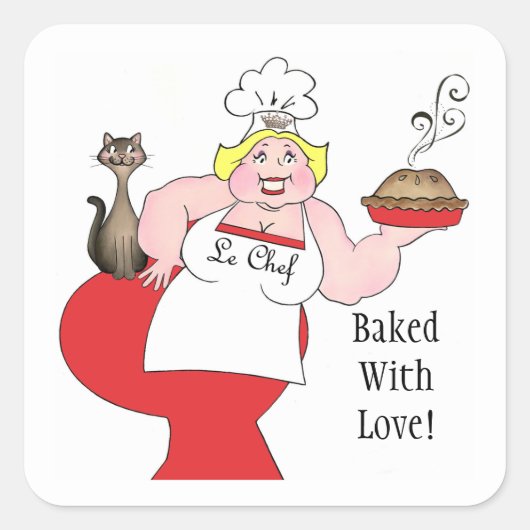 Sticker Carré Grande Fille Amusante "Baked With Love !" Autocoll (Devant)