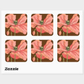 Sticker Carré Grande Fleur rose avec Arrière - plan rouge profon (Feuille)