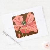 Sticker Carré Grande Fleur rose avec Arrière - plan rouge profon (Enveloppe)