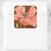 Sticker Carré Grande Fleur rose avec Arrière - plan rouge profon (Sac)