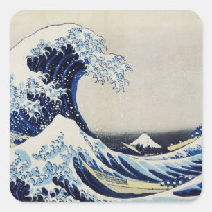 Sticker Carré Grande peinture d'impression de vague de Hokusai