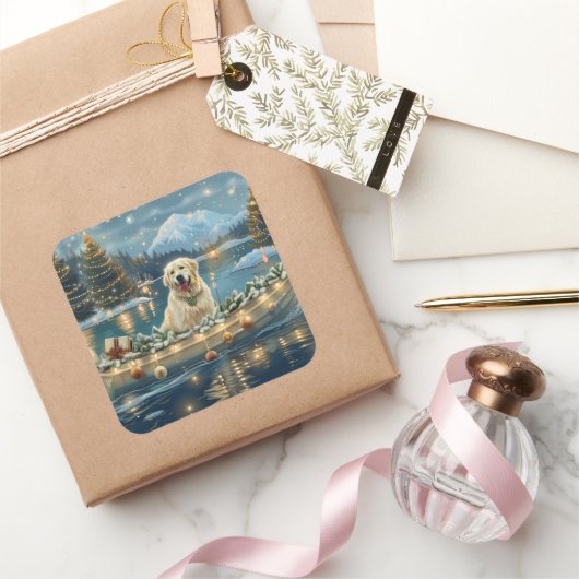 Sticker Carré Grande Pyrénées Noël Festive Voyage (Cadeaux)