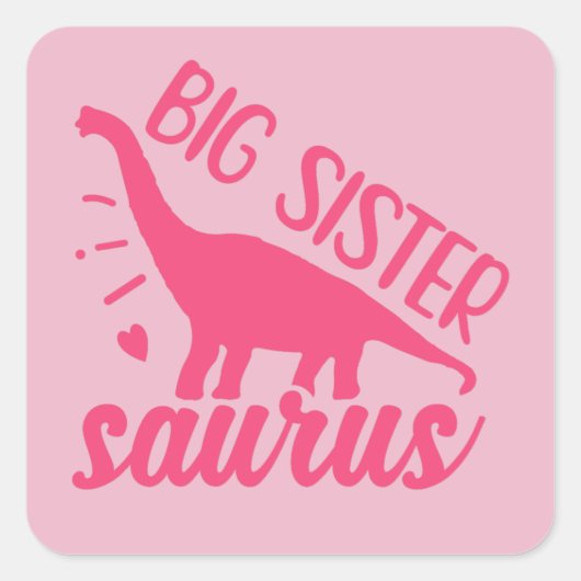Sticker Carré Grande soeur Saurus en rose (Devant)